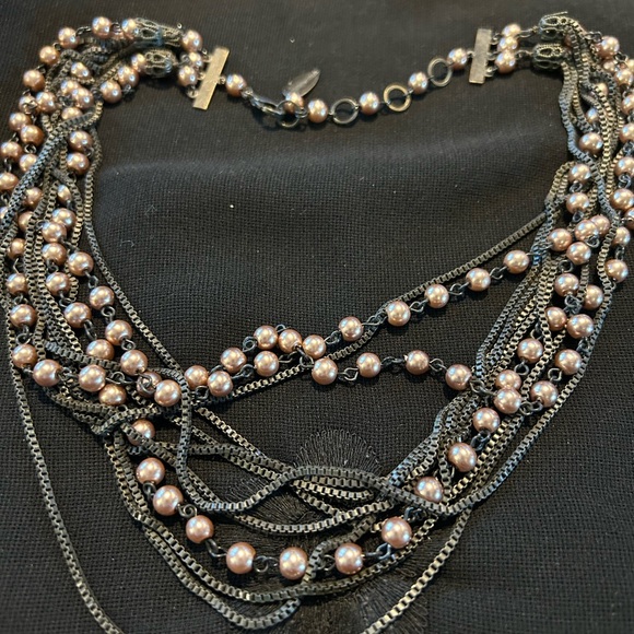 Pre-loved Signed Metal multi strand and fake pearl necklace. By Coldwater Creek - Picture 7 of 7